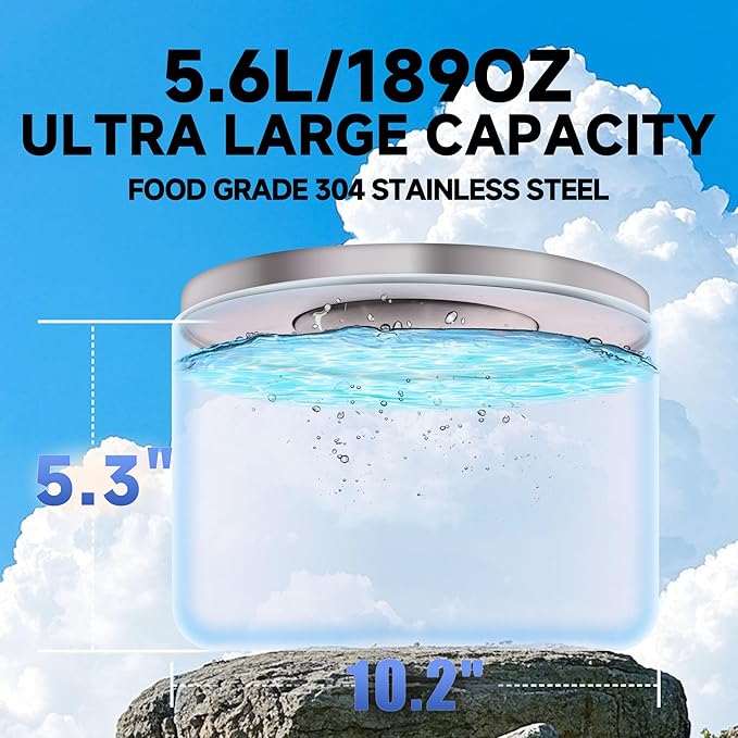 Dog Water Bowl No Spill, 5.6L/1.5 Gallon No Drip Slow Drinking Dog Water Bowl Dispenser Spill Proof, Large Stainless Steel Slobber Stopper for Messy Drinkers, Small Medium & Large Dogs-PurrikoPets