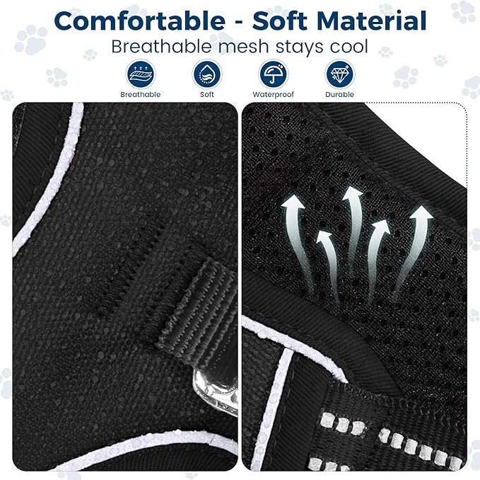 Funfox Dog Harness No Pull, Adjustable Dog Vest Harness Super Soft, 2 Leash Clips Anti Pull, Vertical Handle Easy to Control, Reflective Night Walking for Large Breed, Black, L-PurrikoPets