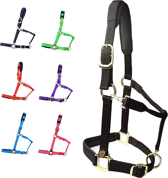T TEKE Adjustable Horse Halters by Heavy Duty Soft Nylon, Padded with Anti-rubbing Waffle Neoprene on Both Crown & Nose-PurrikoPets