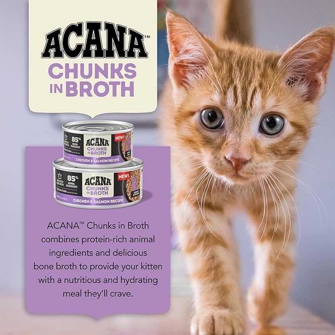ACANA Chunks in Broth Wet Cat Food Chicken & Salmon Recipe for Kittens 3oz Cans (12 Count)-PurrikoPets
