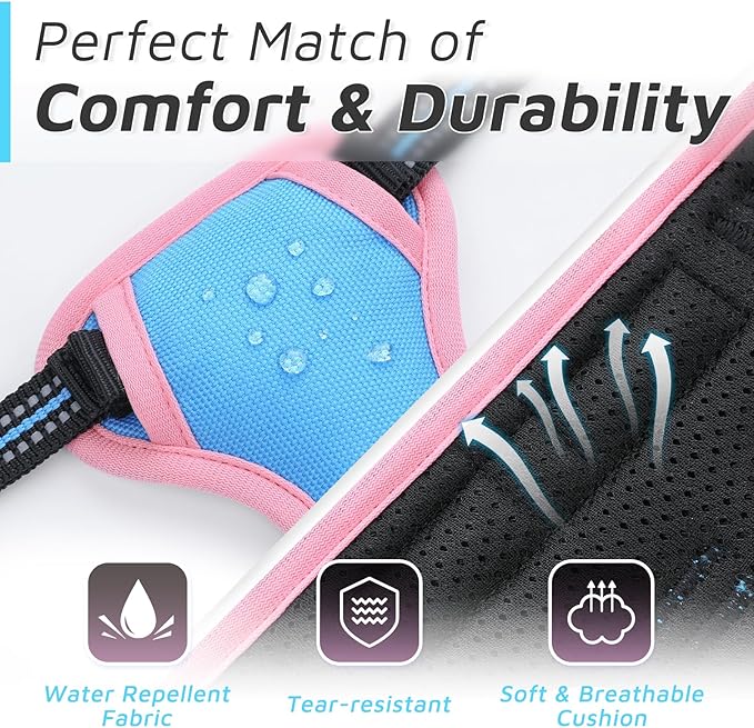 Eagloo Small Dog Harness No Pull, Service Vest with Reflective Strips and Control Handle, Adjustable and Comfortable for Walking, No Choke Pet Harness with 2 Metal Rings, Pink & Blue, XS-PurrikoPets