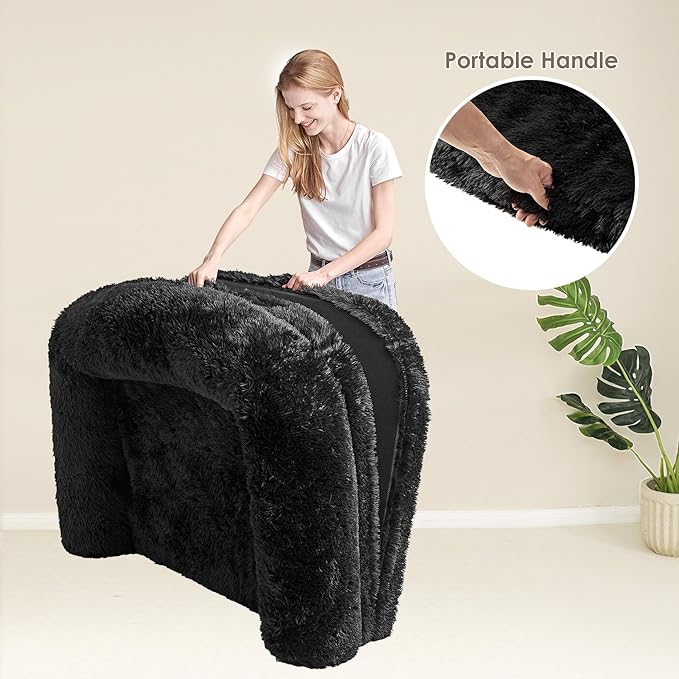 EHEYCIGA Foldable XXL Dog Bed, Faux Fur Fluffy Pet Couch Bed for Extra Large Dogs, Orthopedic Calming Memory Foam Big Pet Bed, Washable Soft Pet Sofa Bed with Non-Slip Bottom, Black, 54"x38"x7.5"-PurrikoPets