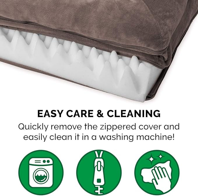 Furhaven Orthopedic Dog Bed for Large/Medium Dogs w/ Removable Bolsters & Washable Cover, For Dogs Up to 55 lbs - Faux Fur & Velvet Sofa - Driftwood Brown, Large-PurrikoPets