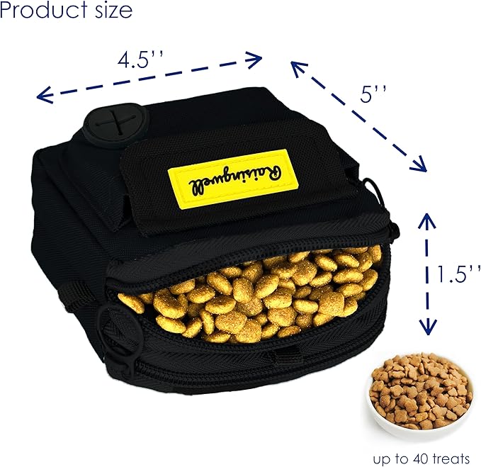 Dog Treat Pouch for Pet Walking and Training with Clicker, Poop Bags, and Three Bags Design Small Fanny Zipper Pack Holder for Puppy Snack Dispenser Kit for Leash and Outdoor Use (Black)-PurrikoPets