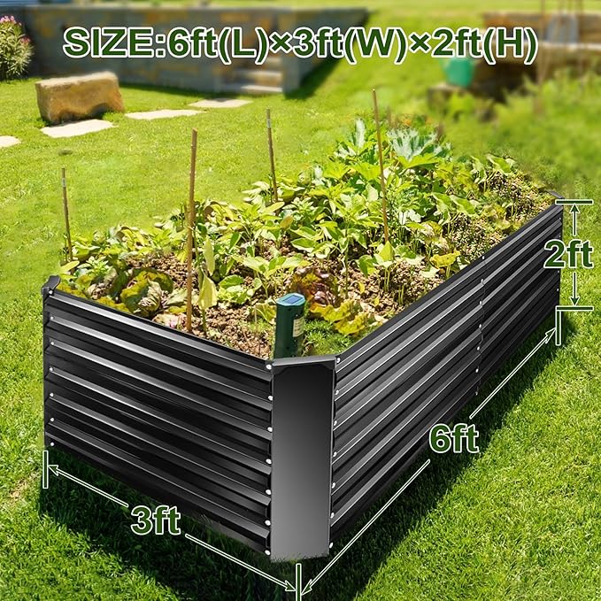 EDOSTORY Metal Raised Bed Garden Bed Kit, 6x3x2ft Tall Galvanized Planter Raised Garden Boxes Outdoor, Large Metal Raised Garden Beds for Flowers, Vegetables, Herbs-PurrikoPets