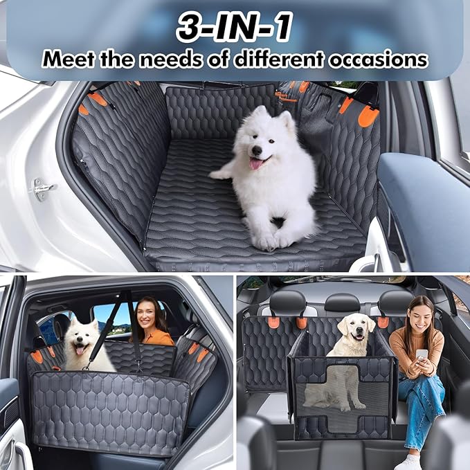 3-in-1 Convertible PU Leather Dog Car Seat Extender & Booster Seat – 400lb Capacity, Waterproof, Hard Bottom, Scratch-Proof Hammock for Cars & SUVs-L-PurrikoPets