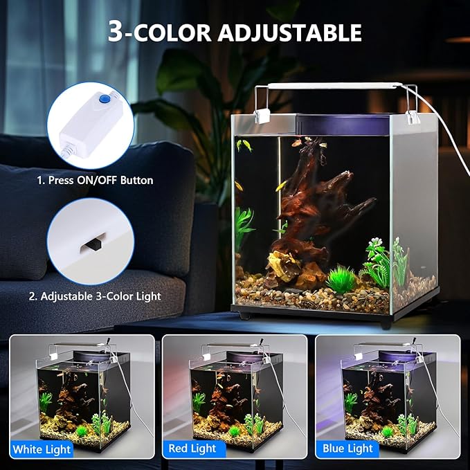 fishkeeper 6.5 Gallon Fish Tank Starter Kit, Small Aquarium with Filter and Adjustable 3 Color Lighting Self Cleaning Fish Bowl Rimless Aquarium for Beginners (Freshwater Fish Tank)-PurrikoPets