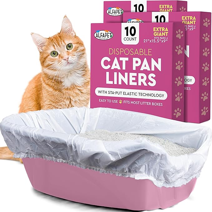 Alfapet Elastic Cat Litter Box Liners - Extra Giant 30 Count - Tear-Resistant Cat Litter Bags - Waterproof Kitty Litter Liners - Fits Litter box Pan Sizes XL, Giant, X-Giant, 37" x 18", 20 lb Capacity-PurrikoPets