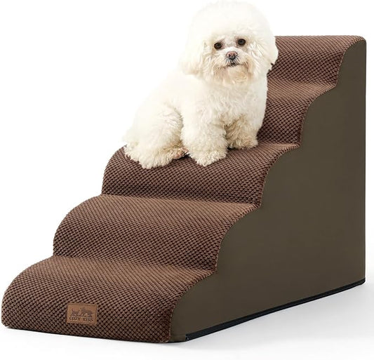 Dog Stairs for High Bed 22.6" H, Small Dog Step for Puppy, Older or Cat, Curved Ramp for Car, Ladder with High Density Foam, Lightweight, Durable, 15.7x33x22.6 inch, 5 Step, Brown-PurrikoPets