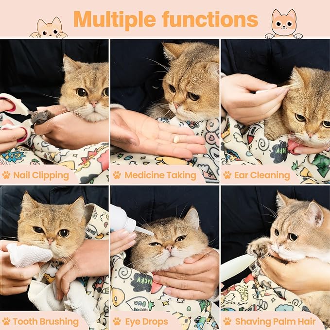 35.5" Cat Grooming Wrap Cat Wrap for Cutting Nails Cat Restraint for Nail Clipping Cat Swaddle Wrap Cat Burrito Wrap XL(Within 22lbs) Anti-Scratch Anti-Escape Multifunctional Pet Tool-PurrikoPets