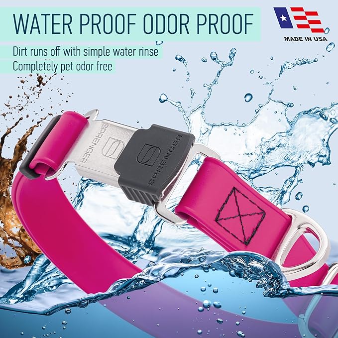 Dogline Biothane Waterproof Dog Collar with Herm Sprenger Black Stainless Steel Quick Release Buckle – Heavy Duty Tactical Durable Collar for Dogs – Comfortable, Safe Pet Collar W3/4" L12-19 Magenta-PurrikoPets