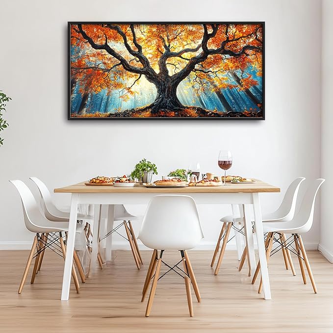 Extra Large Tree of Life Framed Wall Art for Living Room,Fall Autumn Forest Sunrise Landscape Pictures Wall Decor,Nature Canvas Print Painting Modern Artwork Bedroom Office Bathroom 60L" x 30W"-PurrikoPets