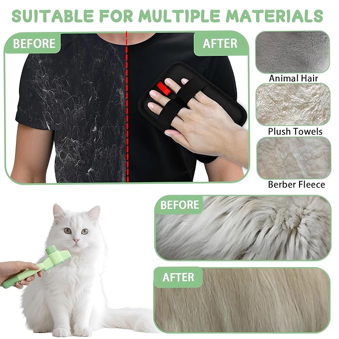 1 PCS Pet Hair Removal Glove w/ 2PCS Pet Combs,Electrostatic Gloves for Cats&Dogs Flea Comb,Dog Comb,Cat Comb,Brush for Shedding,Reusable Animal Fur Removal Tool for Couch,Furniture,Carpet,Curtain-PurrikoPets