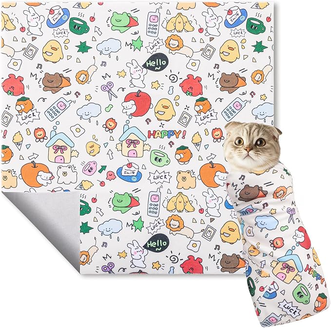 27.6" Cat Wrap for Cutting Nails, Self-Adhesive Cat Grooming Wrap Anti-Escape Cat Restraint for Nail Clipping Cat Swaddle Wrap Cat Wrapping Cloth for Pet Cleaning and Beauty (Within 15lbs)-PurrikoPets