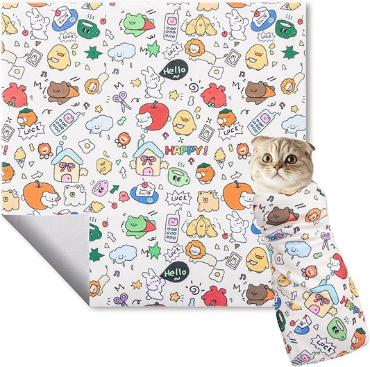 27.6" Cat Wrap for Cutting Nails, Self-Adhesive Cat Grooming Wrap Anti-Escape Cat Restraint for Nail Clipping Cat Swaddle Wrap Cat Wrapping Cloth for Pet Cleaning and Beauty (Within 15lbs)-PurrikoPets