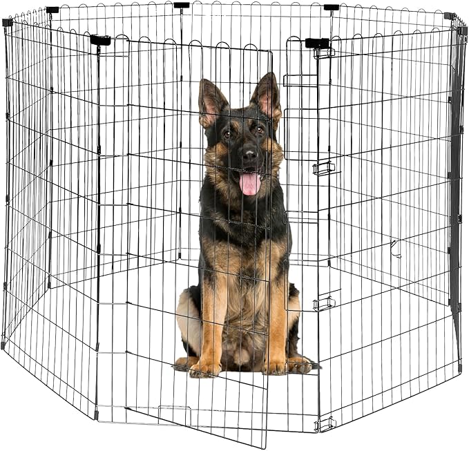 Foldable Dog Playpen 48" Height 8 Panels Metal Exercise Pen No Door - Indoor/Outdoor Dog Play Pen for Medium-Large Dogs, Portable Pet Fence for Yard Garden Camping, Black-PurrikoPets