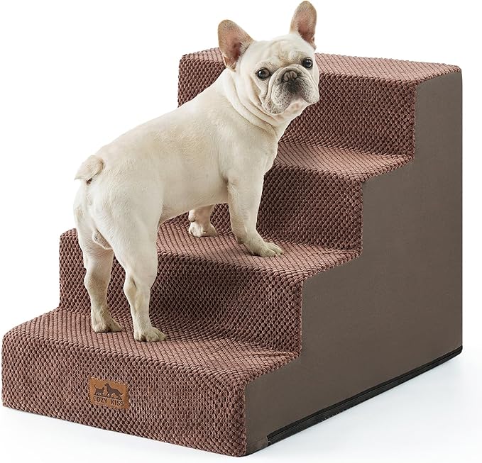 Dog Stairs for Small Dogs, 4 Tier Wider Pet Stairs for Couch and Beds, 17.7" H Non-Slip Dog Steps for Old Cats, Puppy, Small Medium Dogs, 17.7x23.6x17.7 inch, Brown-PurrikoPets