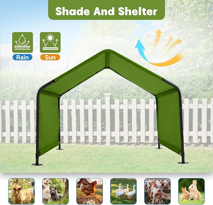 Dog Shade Shelter Outdoor 4'x4'x3' Tent for Large Medium Dogs, Outside Sun Rain Canopy Pet House for Livestock Pigs Cats with Waterproof Roof Ground Nails,Deep Green-PurrikoPets