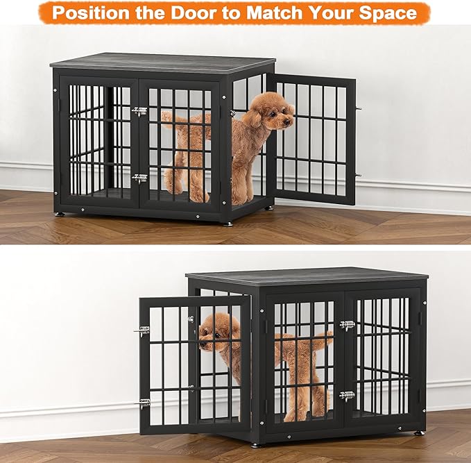 32 Inch Heavy Duty Dog Crate Furniture for Medium and Small Dogs, Decorative Pet House End Table, Wooden Cage Kennel Furniture Indoor, Gray-PurrikoPets