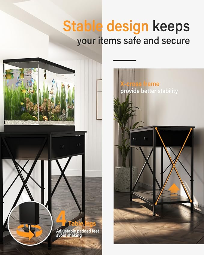 Fish Tank Stand 29 Gallon: Sturdy Aquarium Stand with Accessories Storage - Metal Fish Tank Table for 20-29 Gallon Reptile Breeder Turtle Terrarium - 30.7"x16.5" Weight Capacity 330 lbs-PurrikoPets