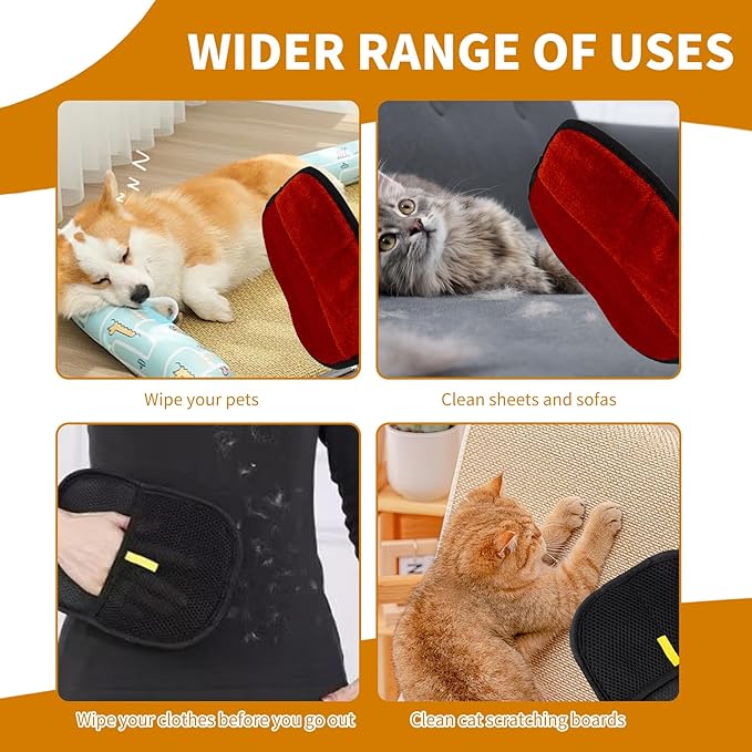 2PCS Electrostatic Pet Grooming Gloves, Reusable Hair Remover for Dog Cat Fur on Clothes Furniture Car Seat/Red-PurrikoPets
