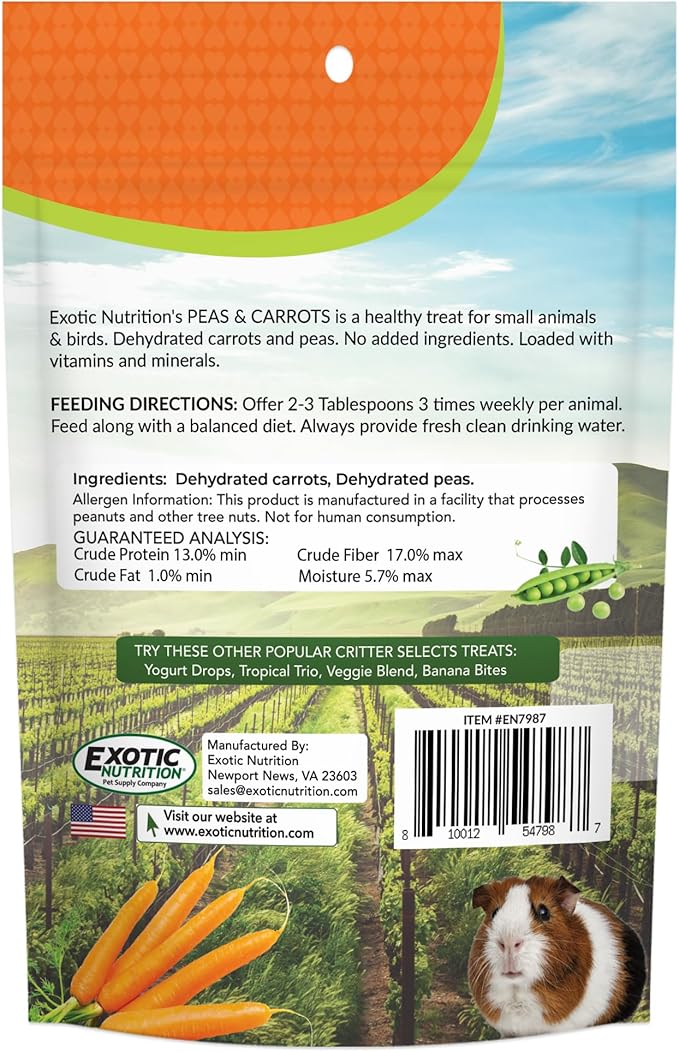 Exotic Nutrition Peas & Carrots 8 oz. - Healthy Natural Mixed Dried Vegetable Treat - for Rabbits, Guinea Pigs, Hamsters, Chinchillas and Small Pets-PurrikoPets