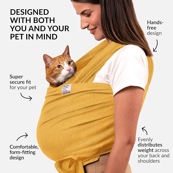 Dog Sling Carrier for Small Dogs - Anti-Anxiety Cat Sling, Puppy Pouch - Pet Sling in Gray Black Blue Green Pink Yellow (Yellow, Standard)-PurrikoPets