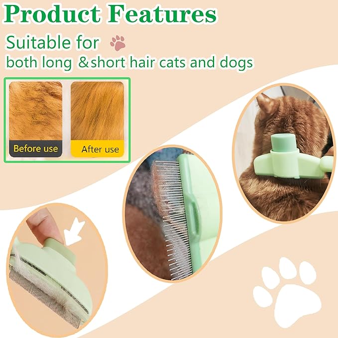 Flea Comb for Dogs and Cats with Release Button Fine Tooth Dog Comb for Grooming Massaging and Cleaning Remove Fleas Eggs Pet Hair Removal for Short and Long Hair 2 Pack-PurrikoPets