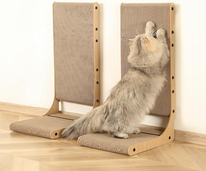 2-Pack Cat Scratching Board, 25.6'' Tall Cardboard L Shape Vertical Cat Scratchers for Indoor Cats, Cat Scratching Post for Wall and Couch, Large-PurrikoPets