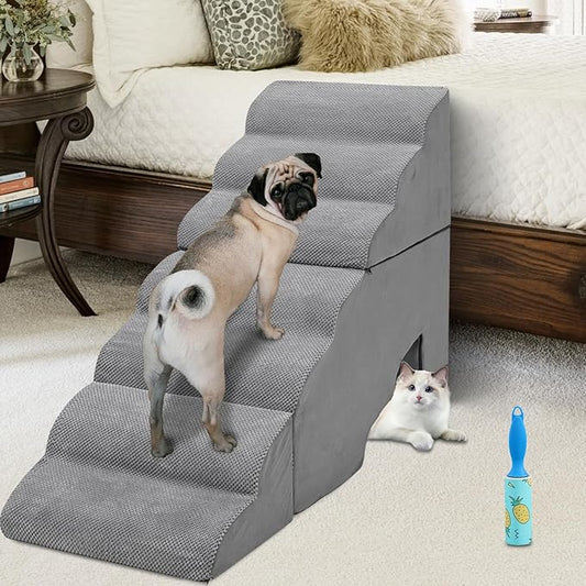 Dog Stair Steps for High Beds 36 inches Tall, 33D Foam Dog Ramp for Bed 32 inches, 7-Step Pet Stair Steps for Small Large Dogs for Bed Climbing, Non-Slip Dog Steps for Older Dogs/Cats, Grey-PurrikoPets