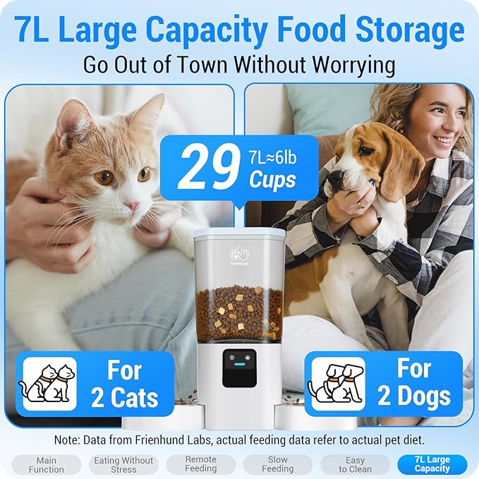 5G WiFi Automatic Cat Feeder with Slow Feed for 2 Cats: Automatic Dog Feeder with 7L Large Food Storage, Cat Food Dispenser with Alexa for Multiple Pets, Detachable for Easy Cleaning -29 Cup-PurrikoPets