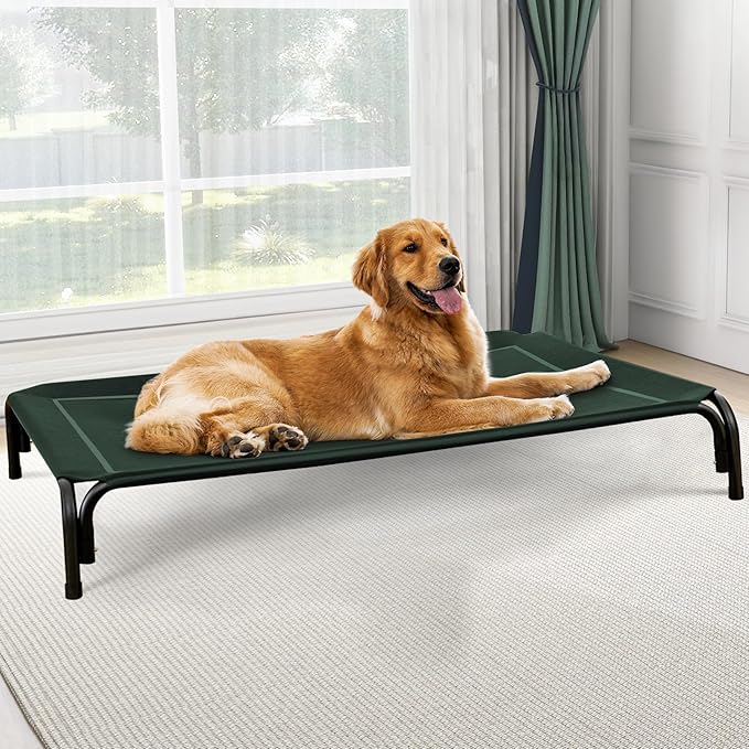 Elevated Dog Bed, Raised Outdoor Pet Cot for Extra Large Sized Breeds, Portable Cooling Hammock With Breathable & Washable Mesh, Indoor & Outdoor Use, Skid-Resistant Feet-PurrikoPets