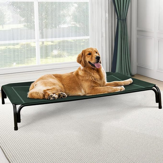 Elevated Dog Bed, Raised Outdoor Pet Cot for Extra Large Sized Breeds, Portable Cooling Hammock With Breathable & Washable Mesh, Indoor & Outdoor Use, Skid-Resistant Feet-PurrikoPets