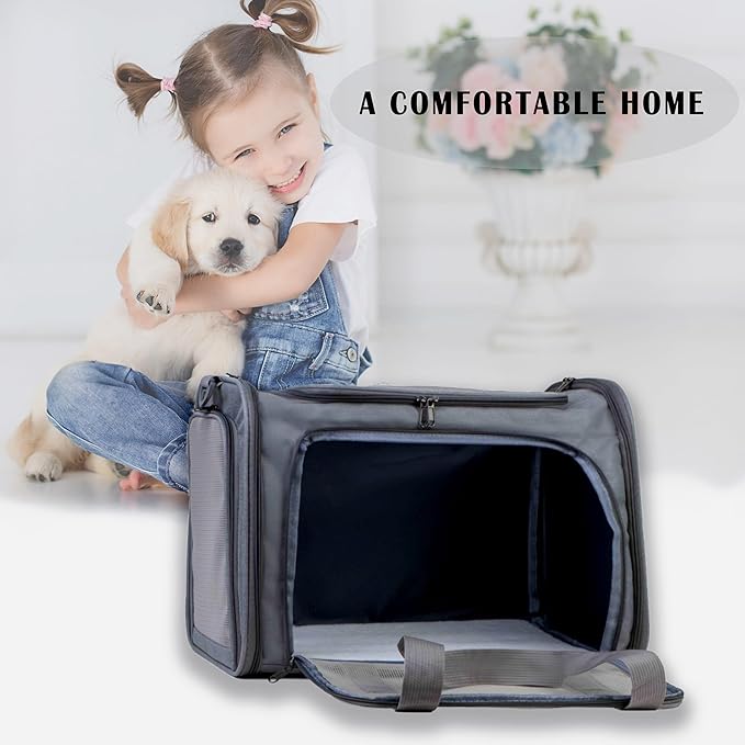 Airline Approved Soft Sided Pet Carrier for Small and Medium Dogs, Cats, and Puppies (Up to 15 lbs), Collapsible Portable Travel Bag for Dogs Cats (Grey)-PurrikoPets