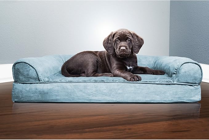 Furhaven Orthopedic Dog Bed for Medium/Small Dogs w/ Removable Bolsters & Washable Cover, For Dogs Up to 35 lbs - Plush & Suede Sofa - Espresso, Medium-PurrikoPets