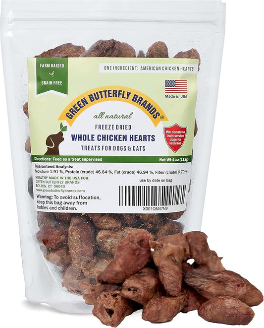 Freeze Dried Chicken Heart Dog Treats Made In USA. All Natural Freeze-Dried Raw Snacks for Dogs and Cats. One Ingredient. High Protein. Heart Health. Irresistible Training Treat-PurrikoPets