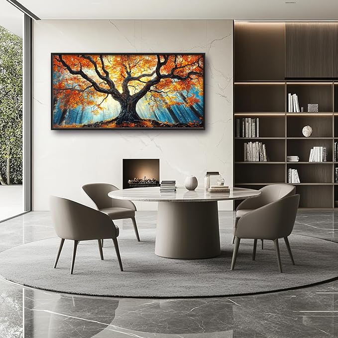 Extra Large Tree of Life Framed Wall Art for Living Room,Fall Autumn Forest Sunrise Landscape Pictures Wall Decor,Nature Canvas Print Painting Modern Artwork Bedroom Office Bathroom 60L" x 30W"-PurrikoPets