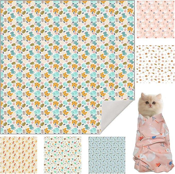27.6" Cat Grooming Wrap, Cat Wrap for Cutting Nails, Self-Adherent Fabric Wrap for Cats, Cat Burrito Wrap Anti-Scratch, Anti-Escape, Multifunctional Swaddle Wrap Pet Tool (Green Kitten, X Large)-PurrikoPets