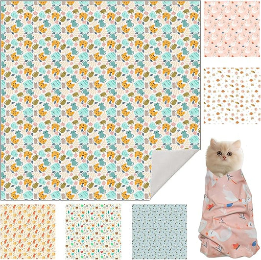 27.6" Cat Grooming Wrap, Cat Wrap for Cutting Nails, Self-Adherent Fabric Wrap for Cats, Cat Burrito Wrap Anti-Scratch, Anti-Escape, Multifunctional Swaddle Wrap Pet Tool (Green Kitten, X Large)-PurrikoPets