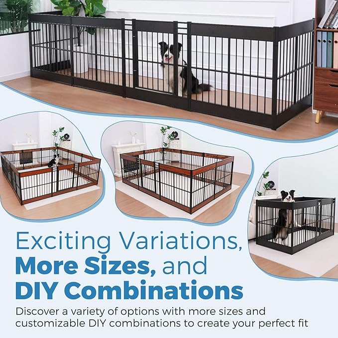 Dog Playpen, 35.4" Height Dog Pen Indoor, Heavy Duty, Safe and Sturdy, Furniture Style Puppy Pen (12 Panels (35.4" High), Black)-PurrikoPets