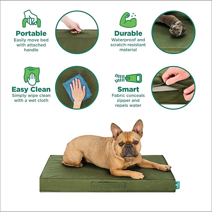 FurHaven Cooling Dog Bed – Medium Foam Mattress for Joint Pain Relief, Waterproof Liner, Removable Washable Cover, Durable for Outdoor Use, Deluxe Grid Indoor/Outdoor Bed – Green, Medium-PurrikoPets