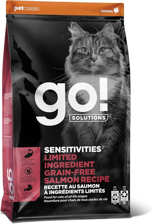 Go! Solutions Sensitivities Limited Ingredient, Grain-Free Dry Cat Food, Salmon Recipe for Sensitive Stomach, 12 lb Bag-PurrikoPets