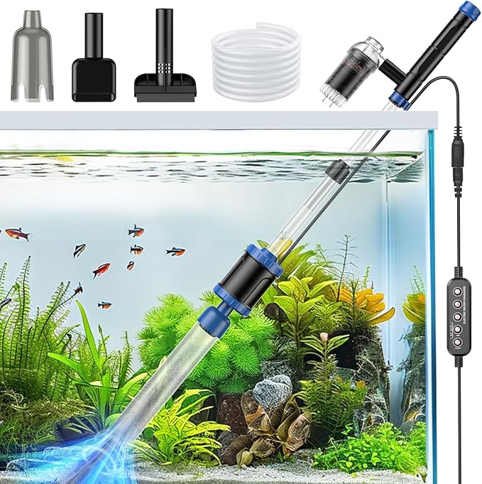 Electric Aquarium Vacuum Gravel Cleaner: 36W Fish Tank Cleaner Vacuum with Strong Suction for Water Change Wash Sand Algae Cleaner Water Shower and Water Circulation, Timed Off-PurrikoPets