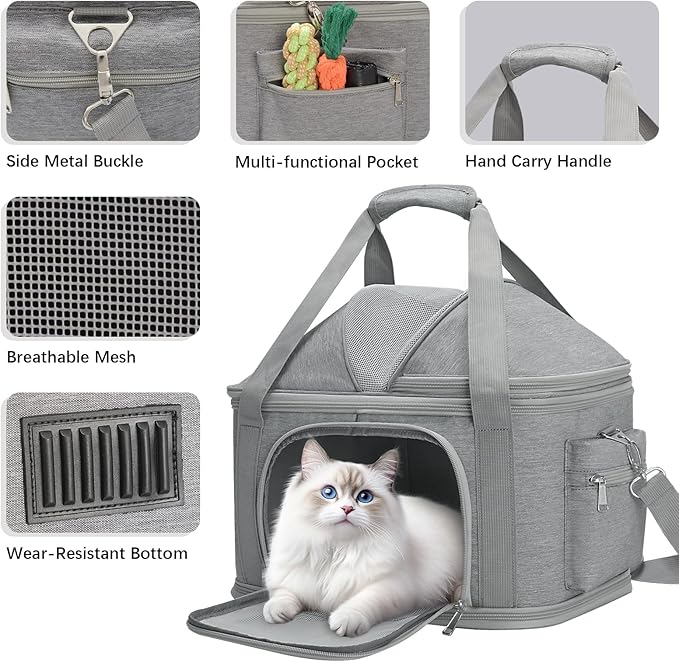 2-in-1 Stylish Dog Purse Carrier Soft-Sided Carriers Travel Tote Bag for Small Dogs Cats, Fashion Foldable Pet Bag for Puppies Small Animals with Pockets (Grey, 16.2" x 11.4" x 13")-PurrikoPets