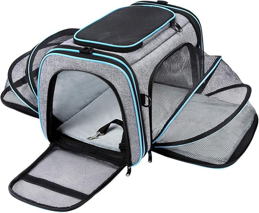 Airline Approved Pet Carrier, Large Soft Sided Pet Travel TSA Carrier 4 Sides Expandable Cat Collapsible Carriers with Removable Fleece Pad and Pockets for Cats Dogs and Small Animals-PurrikoPets