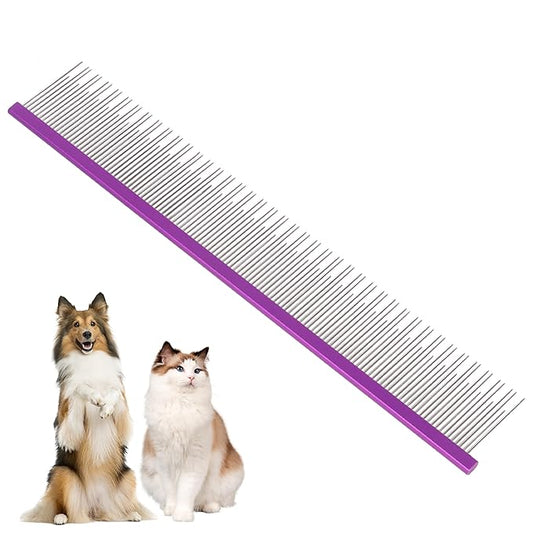 8.5 Inch Dual Tooth Pet Comb for Mats and Tangles,Poratable Grooming Dematting Comb for Indoor Long-haired Cats and Dogs,Pet Family Supplies,Removing Tangles,Knots,Undercoat and Excess Hair-PurrikoPets