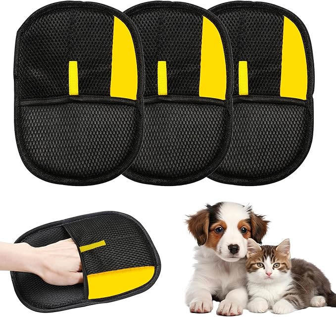 3Pcs Electrostatic Gloves Pet Hair Removal, 2025 Thickened Pet Hair Remover Glove, Washable Reusable Dog Cats Hair Gloves for Furniture Bed Sheets Couch Clothes Carpet Car Seat-PurrikoPets