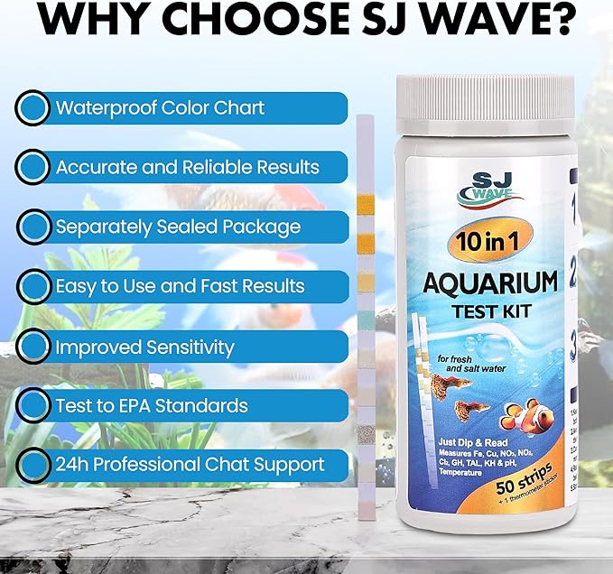10 in 1 - Aquarium Test Strips | 100 Fast & Accurate Strips | Fish Tank Aquariums Water Test Kit & ebook | Aquarium Thermometer | Fish Tank Water Testing Kit for Fresh & Saltwater | Versatile Usage-PurrikoPets