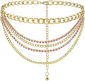 Suyi Multilayer Chain Belt Rhinestone Metal Chain Belts for Women Punk Gold Waist Chain