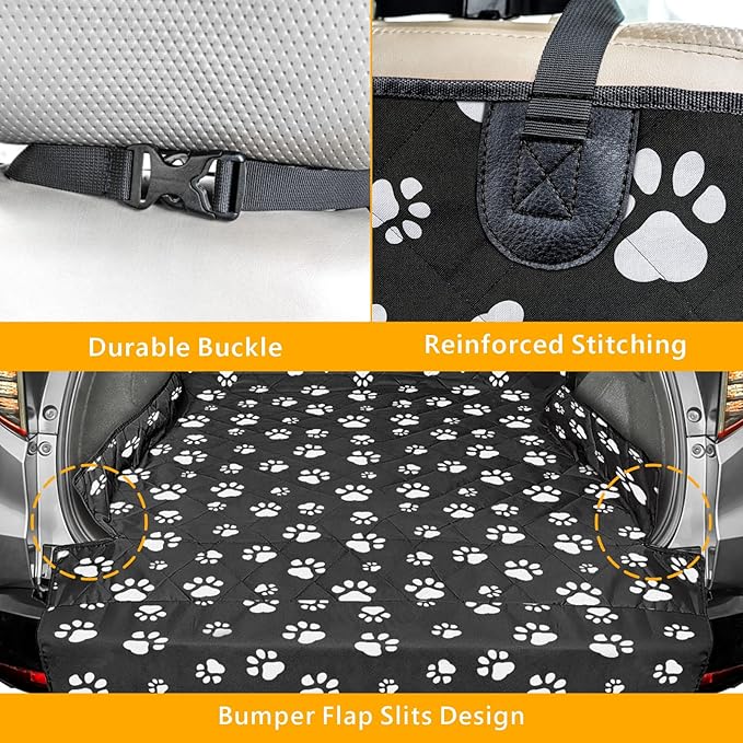 F-color SUV Cargo Liner for Dogs, Upgraded Extra Large Water Resistant Pet Cargo Cover Dog Seat Cover Mat for SUV Sedans Vans with Bumper Flap Protector, Non-Slip, Wear-Proof, Universal Fit, Paw Print-PurrikoPets